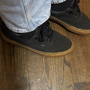 Vans Men's Black Canvas Sneakers with Brown Sole